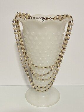 5-Layer White Pearl w/ Gold-tone Chain Costume Jewelry 20" Necklace-Preowned